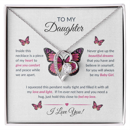 To My Daughter Necklace - Piece Of My Heart Forever Love Necklace Butterfly