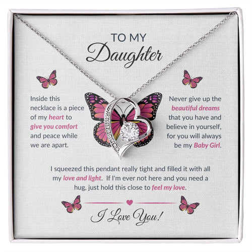 To My Daughter Necklace - Piece Of My Heart Forever Love Necklace Butterfly