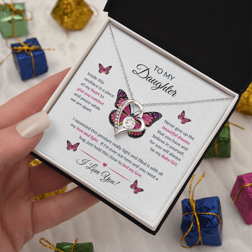 To My Daughter Necklace - Piece Of My Heart Forever Love Necklace Butterfly