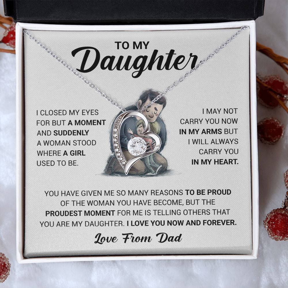 To My Daughter, Carry You In My Heart, Gift For Daughter From Dad, Forever Love Necklace, Christmas Gift Idea