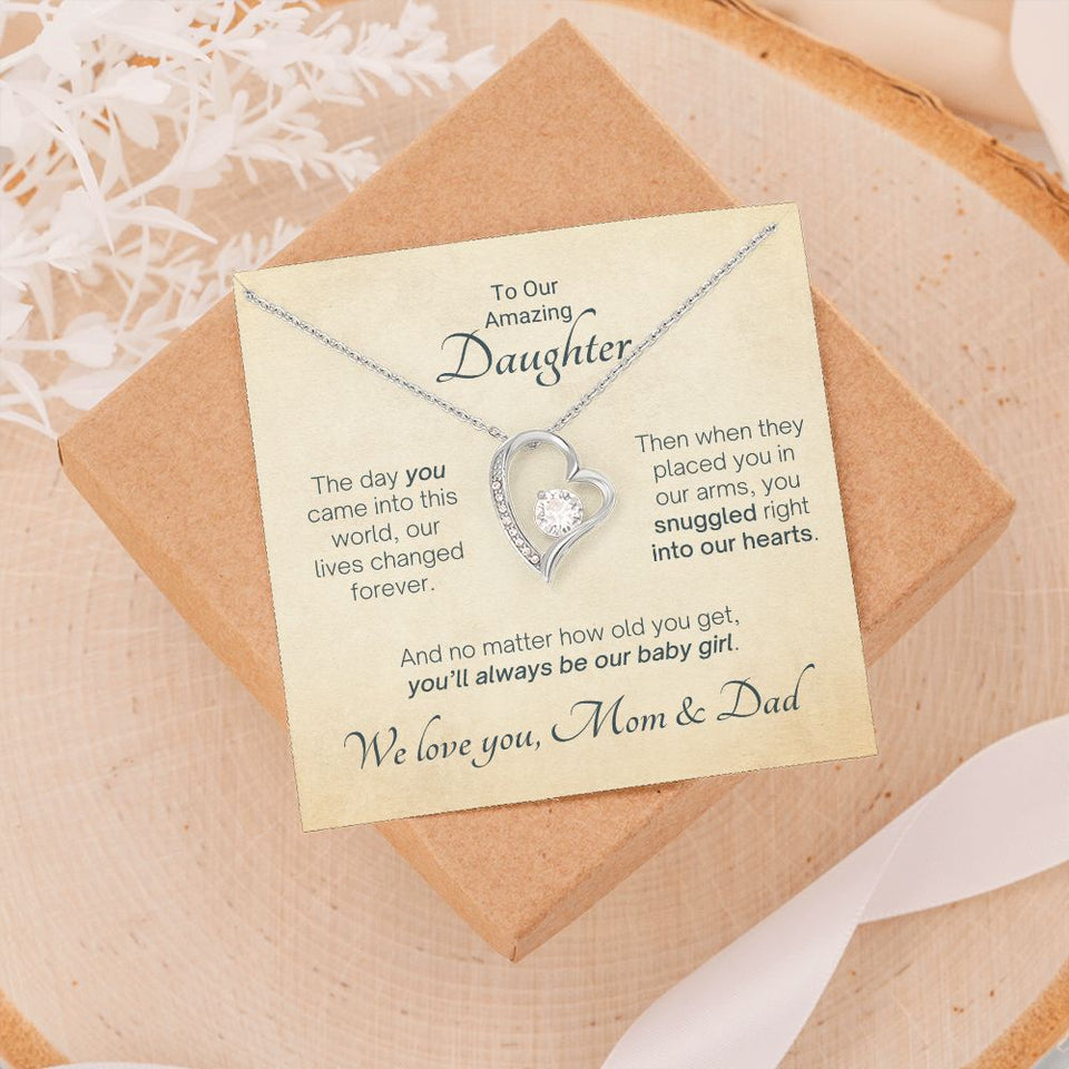 To Our Amazing Daughter Snuggled Into Our Hearts - Mom & Dad Gift to Daughter, Necklace for Daughter, Forever Love Necklace