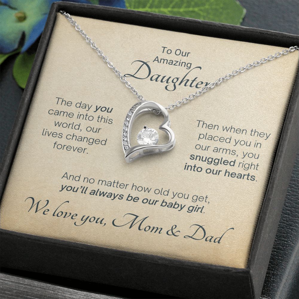 To Our Amazing Daughter Snuggled Into Our Hearts - Mom & Dad Gift to Daughter, Necklace for Daughter, Forever Love Necklace