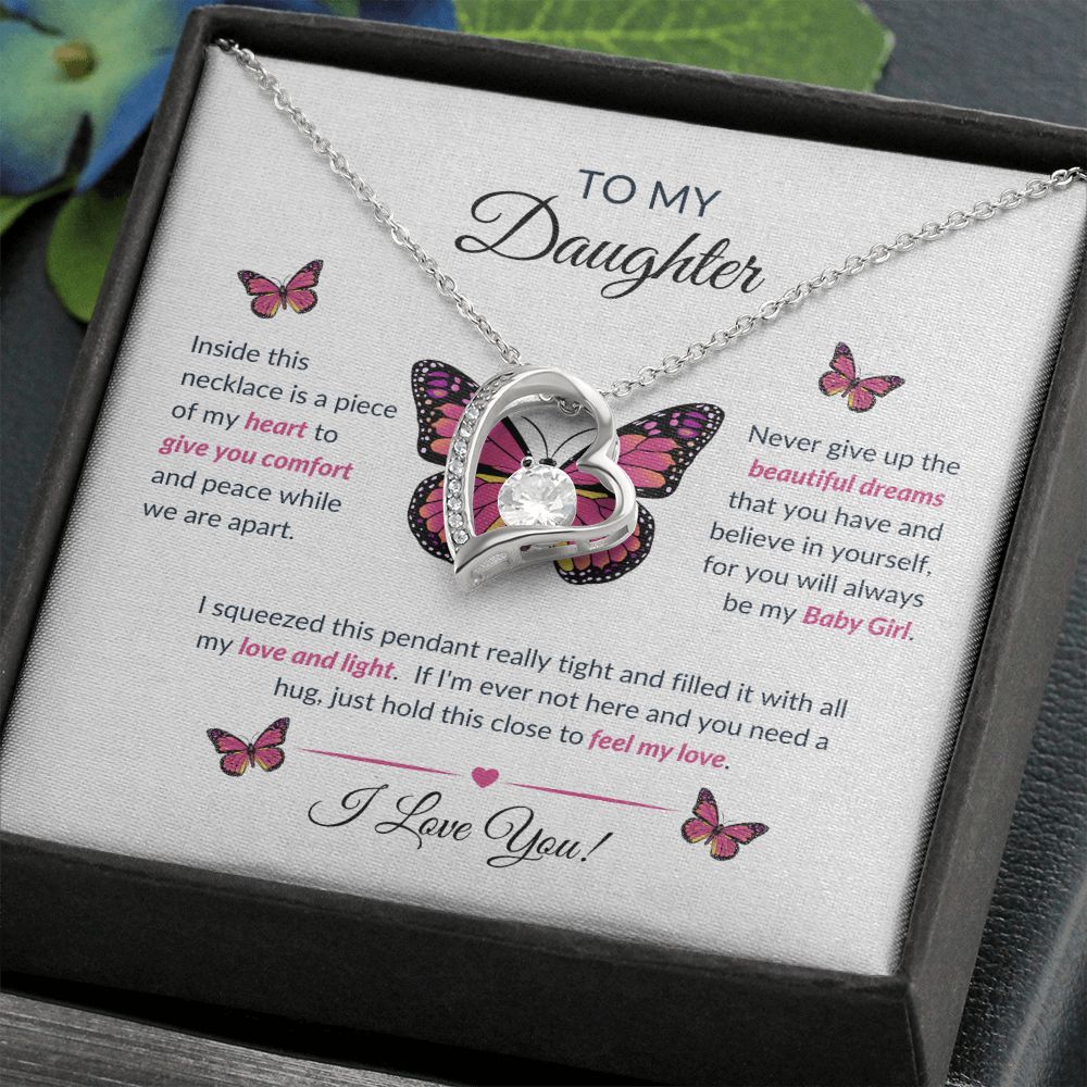 To My Daughter Necklace - Piece Of My Heart Forever Love Necklace Butterfly
