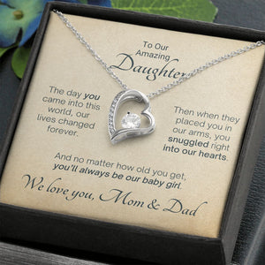 To Our Amazing Daughter Snuggled Into Our Hearts - Mom & Dad Gift to Daughter, Necklace for Daughter, Forever Love Necklace