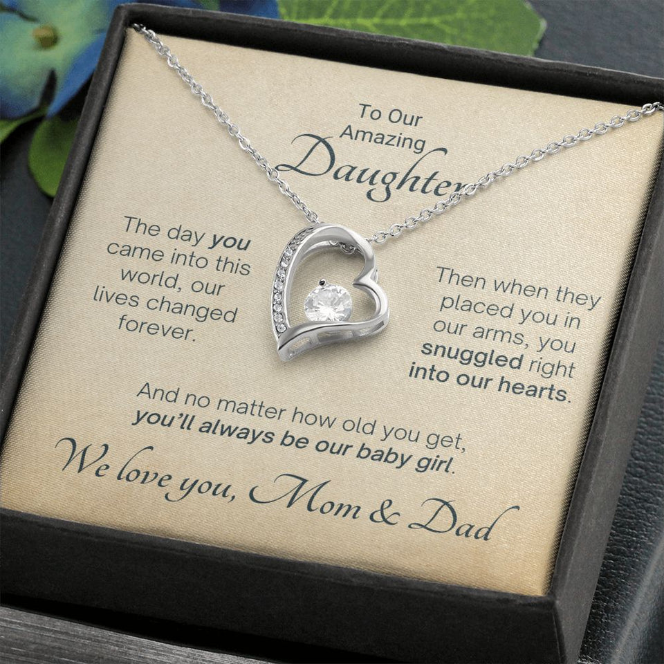 To Our Amazing Daughter Snuggled Into Our Hearts - Mom & Dad Gift to Daughter, Necklace for Daughter, Forever Love Necklace