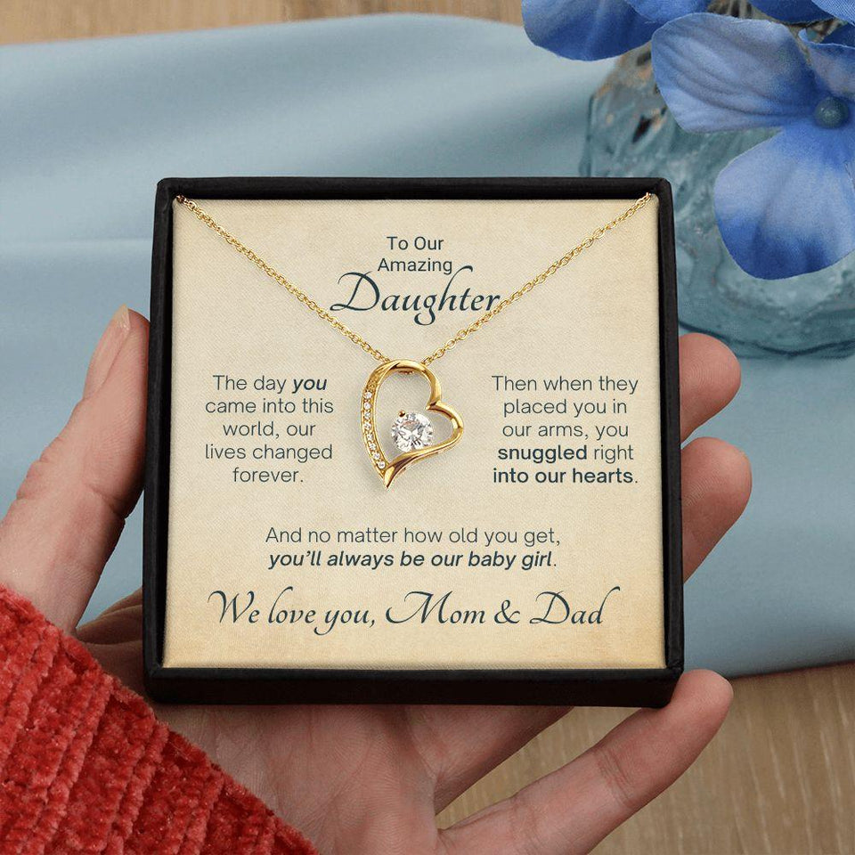 To Our Amazing Daughter Snuggled Into Our Hearts - Mom & Dad Gift to Daughter, Necklace for Daughter, Forever Love Necklace