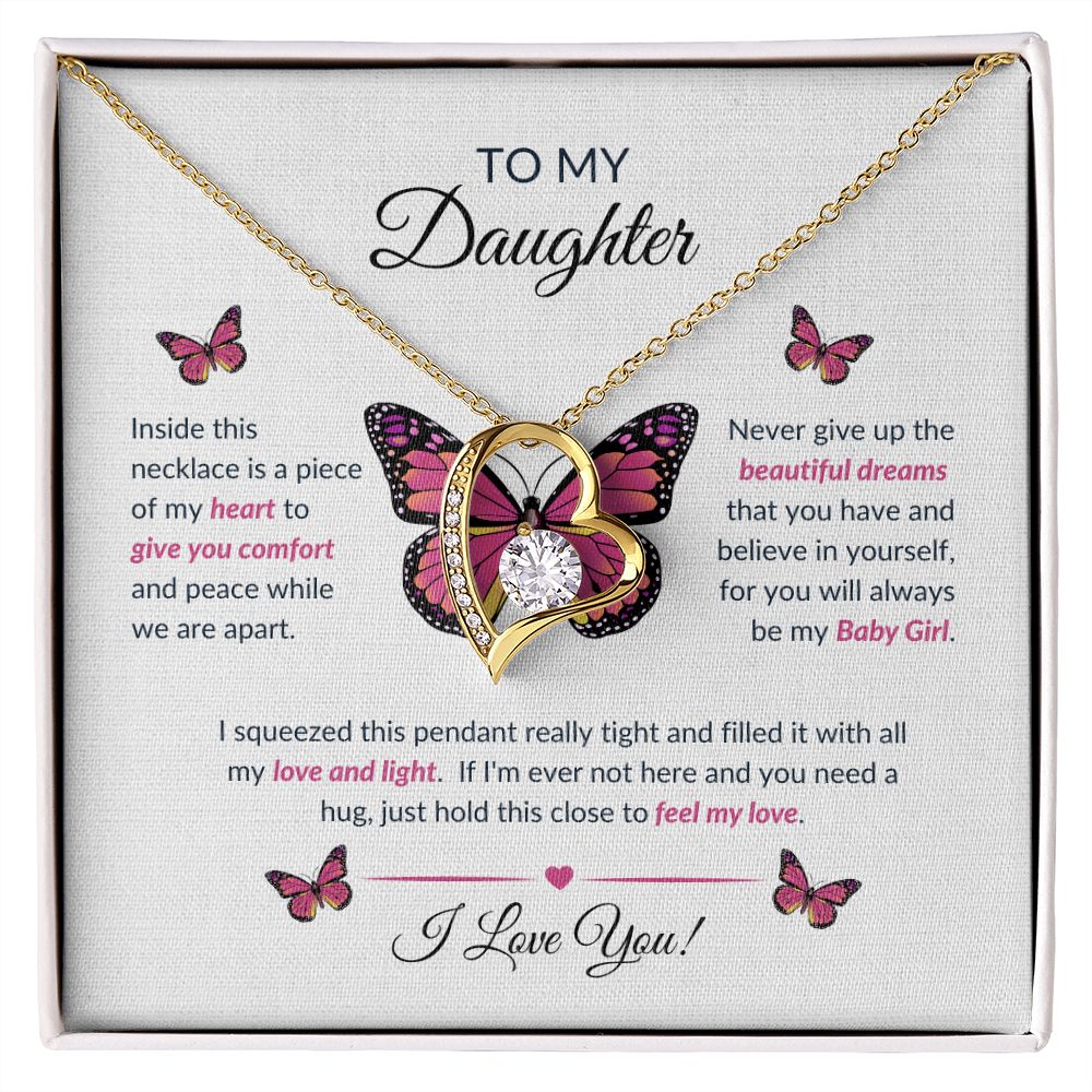 To My Daughter Necklace - Piece Of My Heart Forever Love Necklace Butterfly