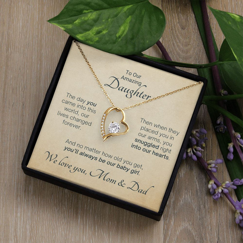 To Our Amazing Daughter Snuggled Into Our Hearts - Mom & Dad Gift to Daughter, Necklace for Daughter, Forever Love Necklace