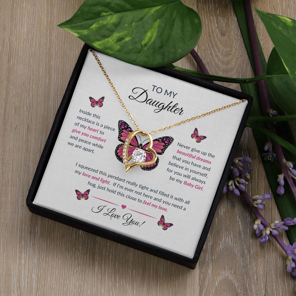 To My Daughter Necklace - Piece Of My Heart Forever Love Necklace Butterfly