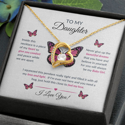 To My Daughter Necklace - Piece Of My Heart Forever Love Necklace Butterfly