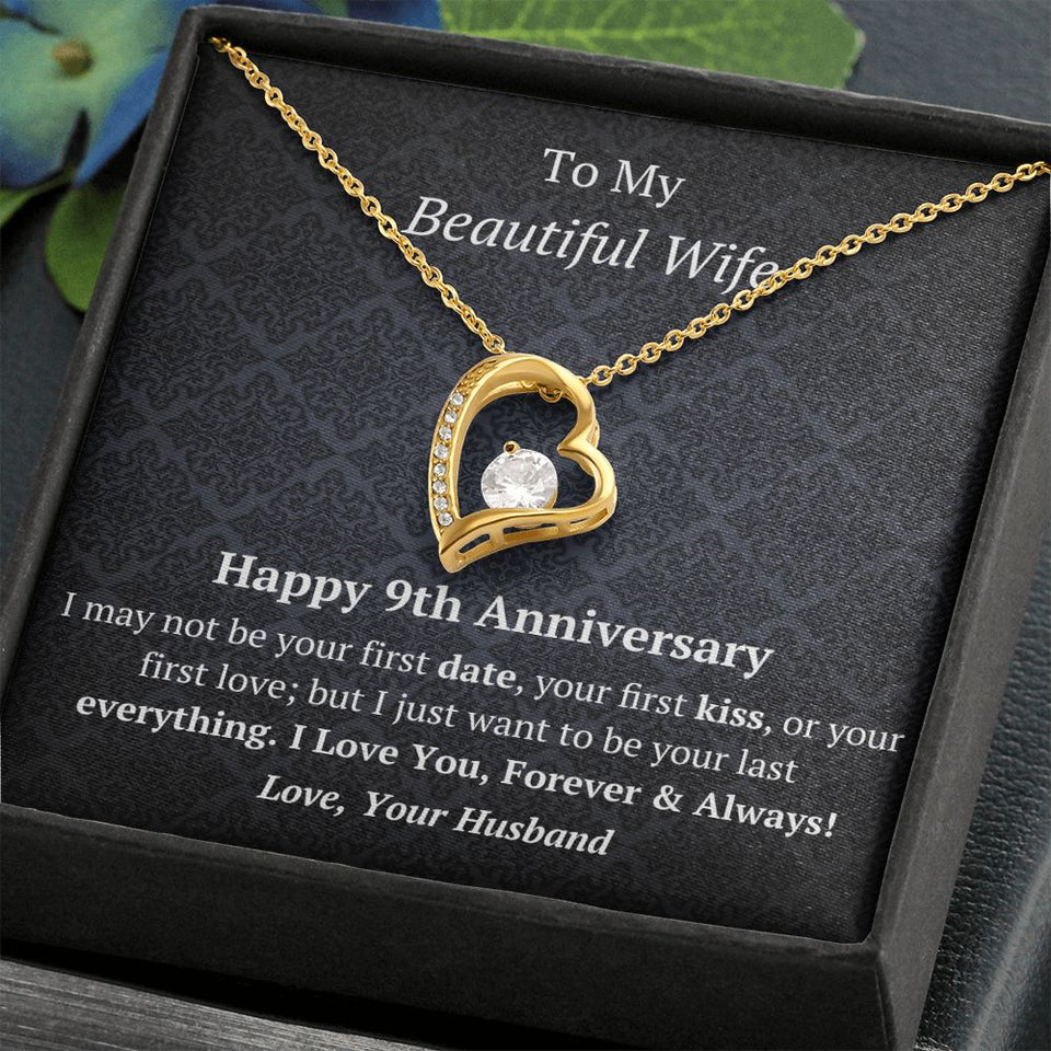 Wife 9th Anniversary - Forever Love Heart Necklace