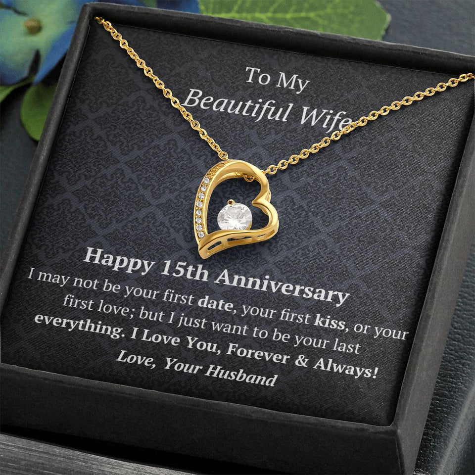 Wife 15th Anniversary - Forever Love Heart Necklace