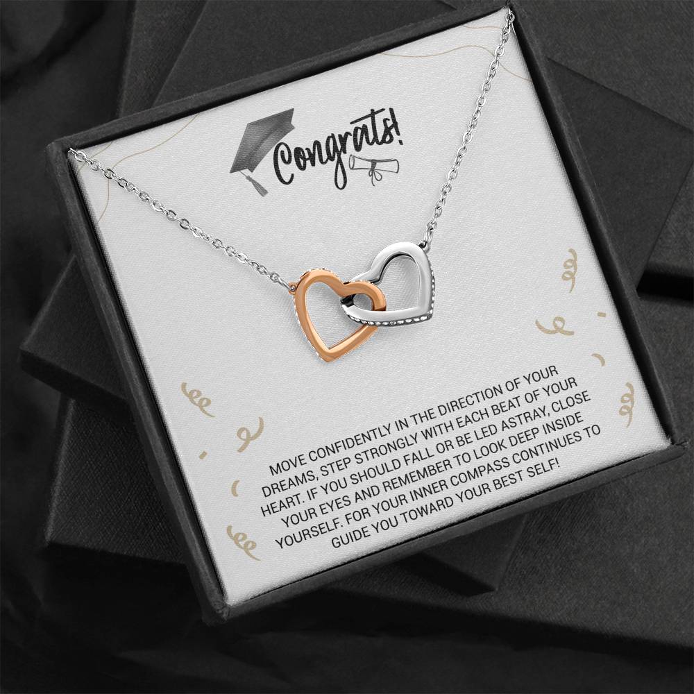 Graduation Necklace Gift - Move Confidently in the direction of your dreams - College, High School, Senior, Master Graduation Gift - Interlocking Hearts Necklace