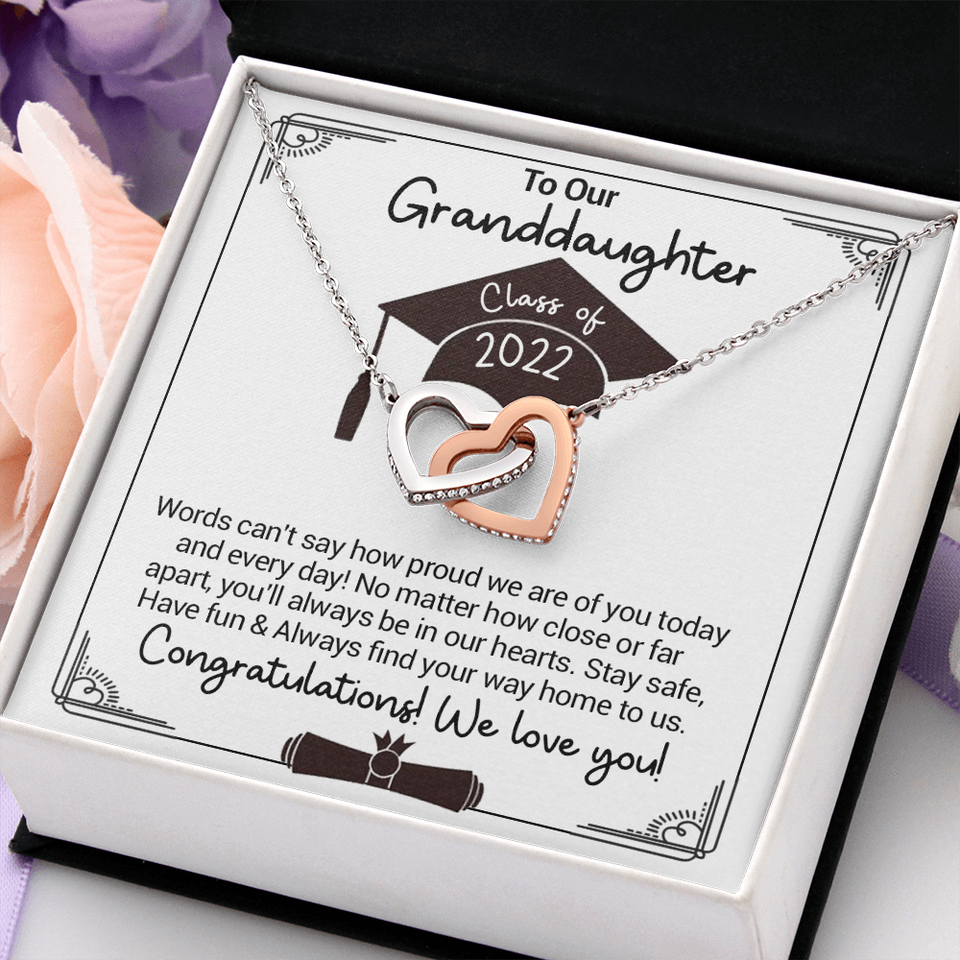 To Our Granddaughter Class Of 2022 - Words Can't Say How Proud We Are - Interlocking Hearts Necklace