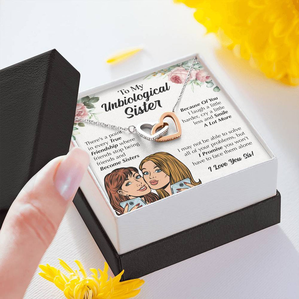 Interlocking Hearts Necklace- To My Unbiological Sister - Love You Sis