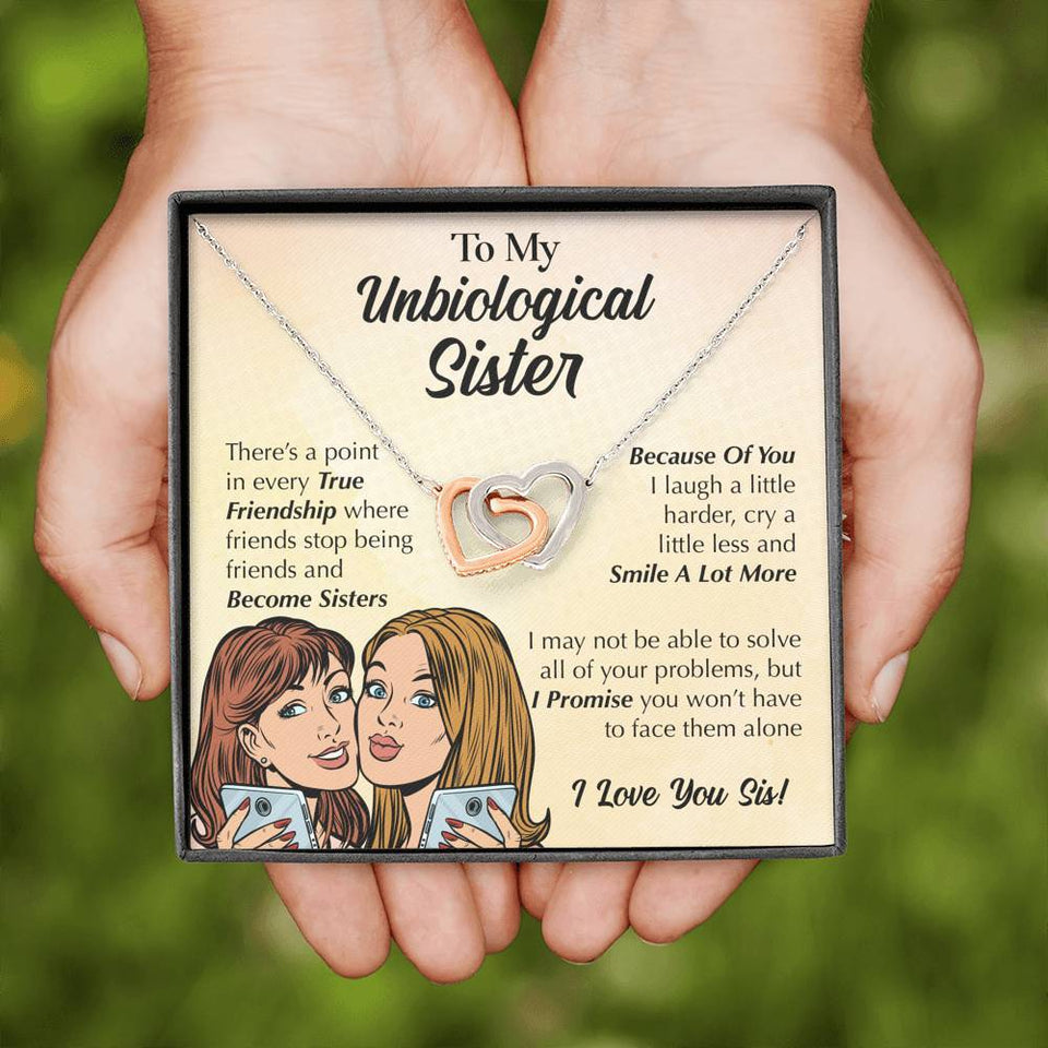 Pamaheart- Interlocking Hearts Necklace- To My Unbiological Sister - We've Become Sisters