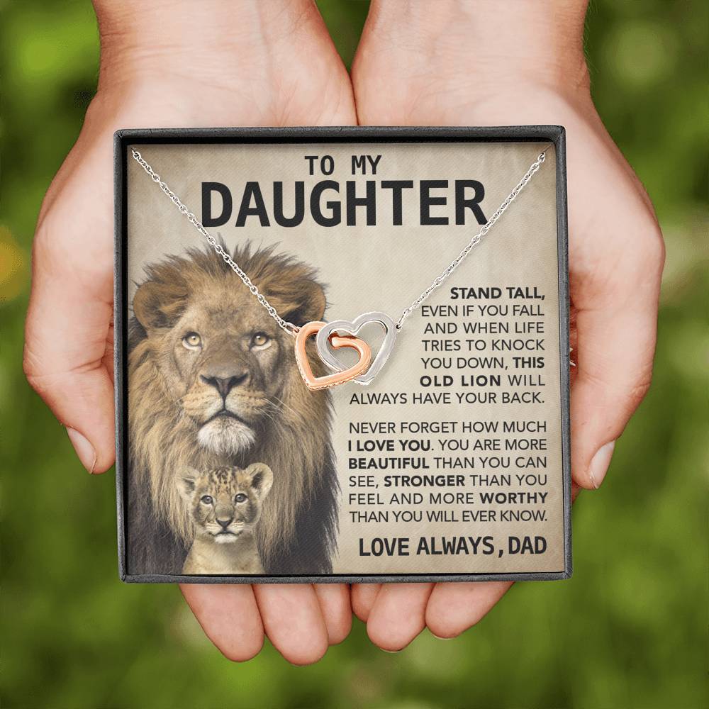 Interlocking Hearts Necklace- To My Daughter - This Old Lion - Dad Necklace