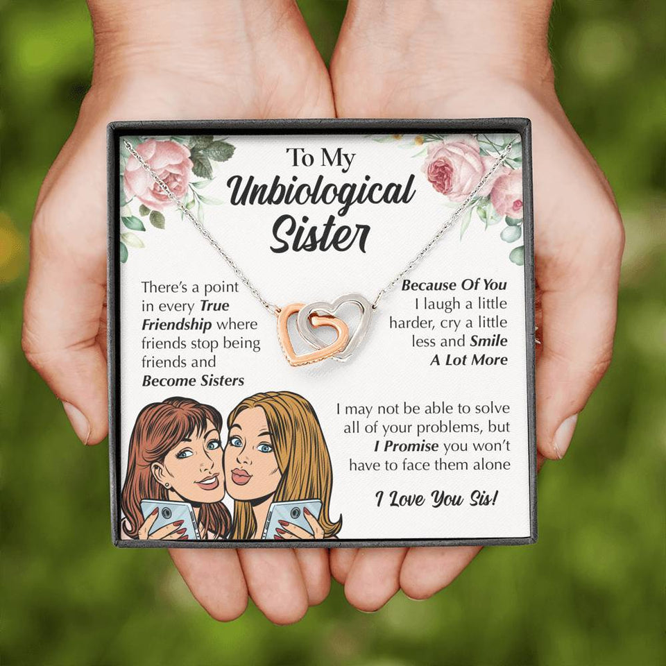 Interlocking Hearts Necklace- To My Unbiological Sister - Love You Sis