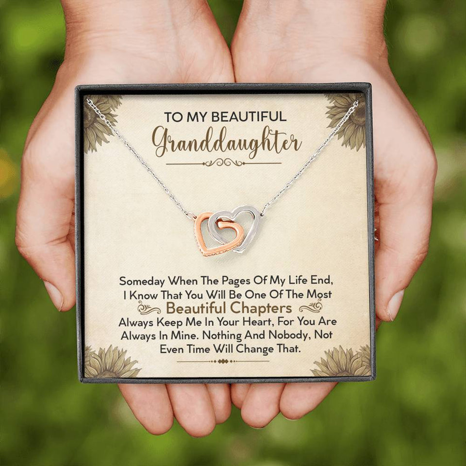To My Beautiful Granddaughter Necklace - Always Keep Me In Your Heart - Interlocking Hearts Necklace