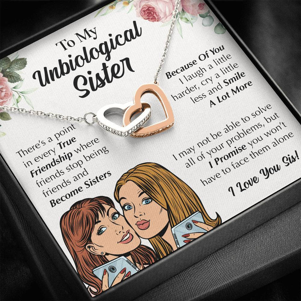 Interlocking Hearts Necklace- To My Unbiological Sister - Love You Sis