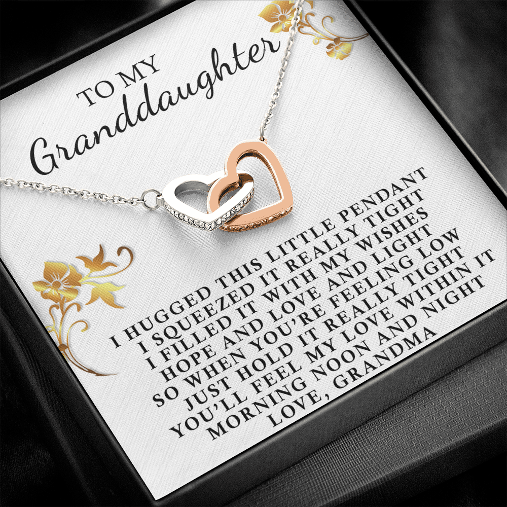 To My Granddaughter Necklace - I Hugged This Little Pendant - Birthday Gift, Interlocking Hearts Necklace