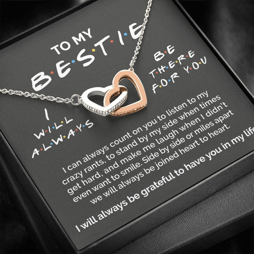 Pamaheart- Interlocking Hearts Necklace- To My Bestie - I Will Always Be There For You - Interlocking Heart Necklace