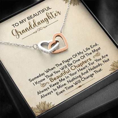To My Beautiful Granddaughter Necklace - Always Keep Me In Your Heart - Interlocking Hearts Necklace