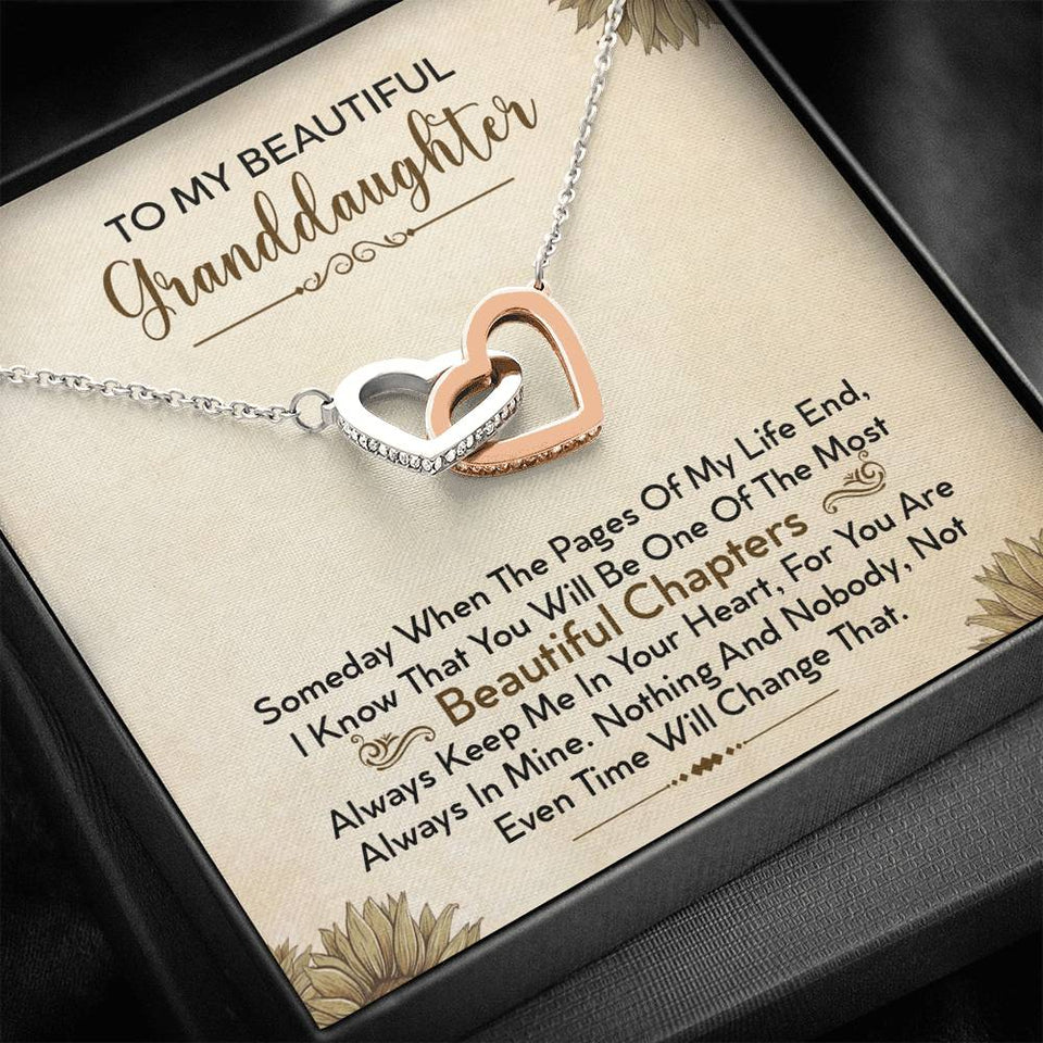 To My Beautiful Granddaughter Necklace - Always Keep Me In Your Heart - Interlocking Hearts Necklace