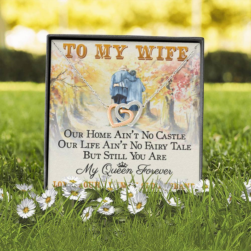 Pamaheart- Interlocking Hearts Necklace- To My Wife - My Queen Forever -Interlocked Hearts