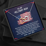 TO MY MILITARY MOM - Two Hearts Embellished With Cubic Zirconia Stones, Interlocking Hearts Necklace