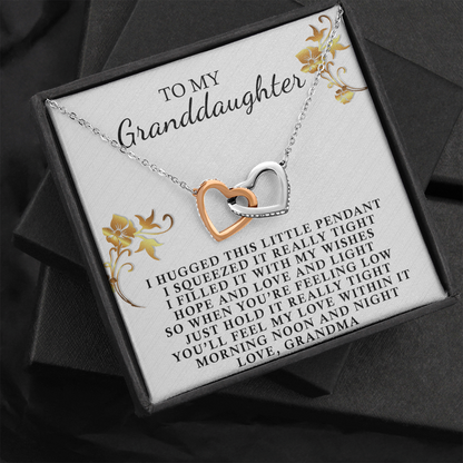 To My Granddaughter Necklace - I Hugged This Little Pendant - Birthday Gift, Interlocking Hearts Necklace