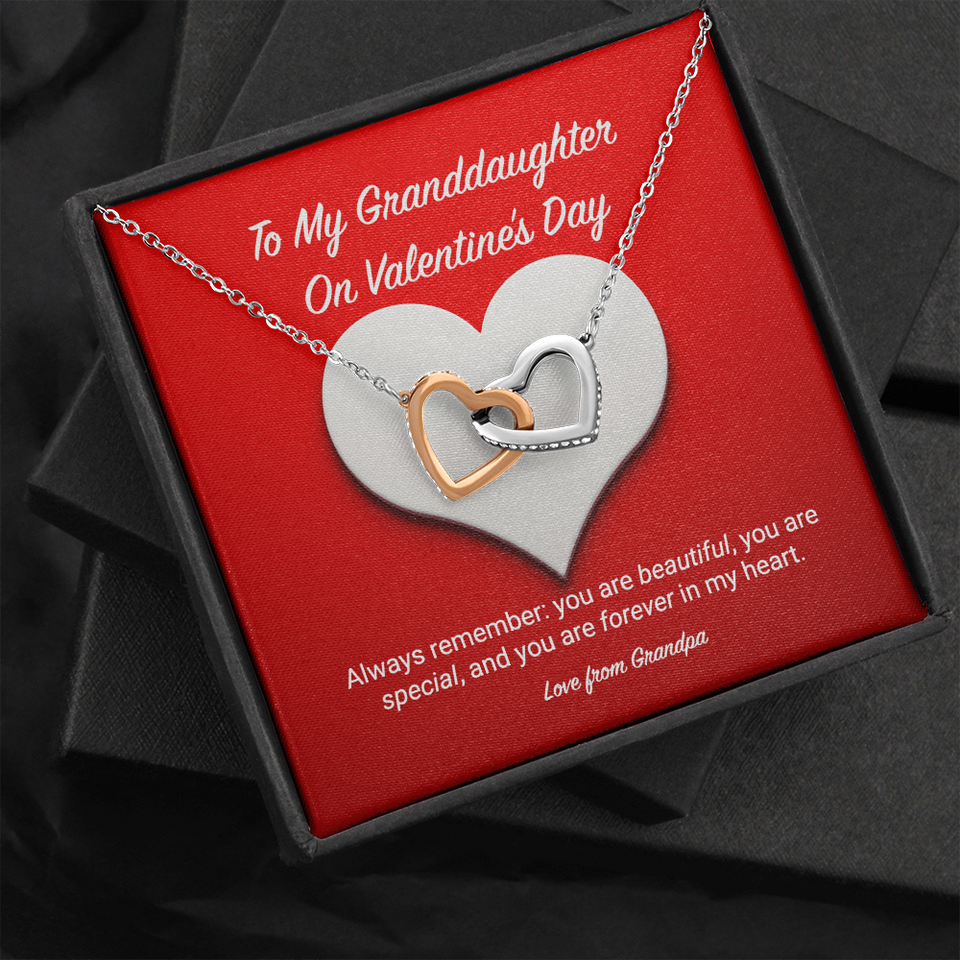 To My Granddaughter from Grandpa Valentine's Day Interlocking Hearts Necklace