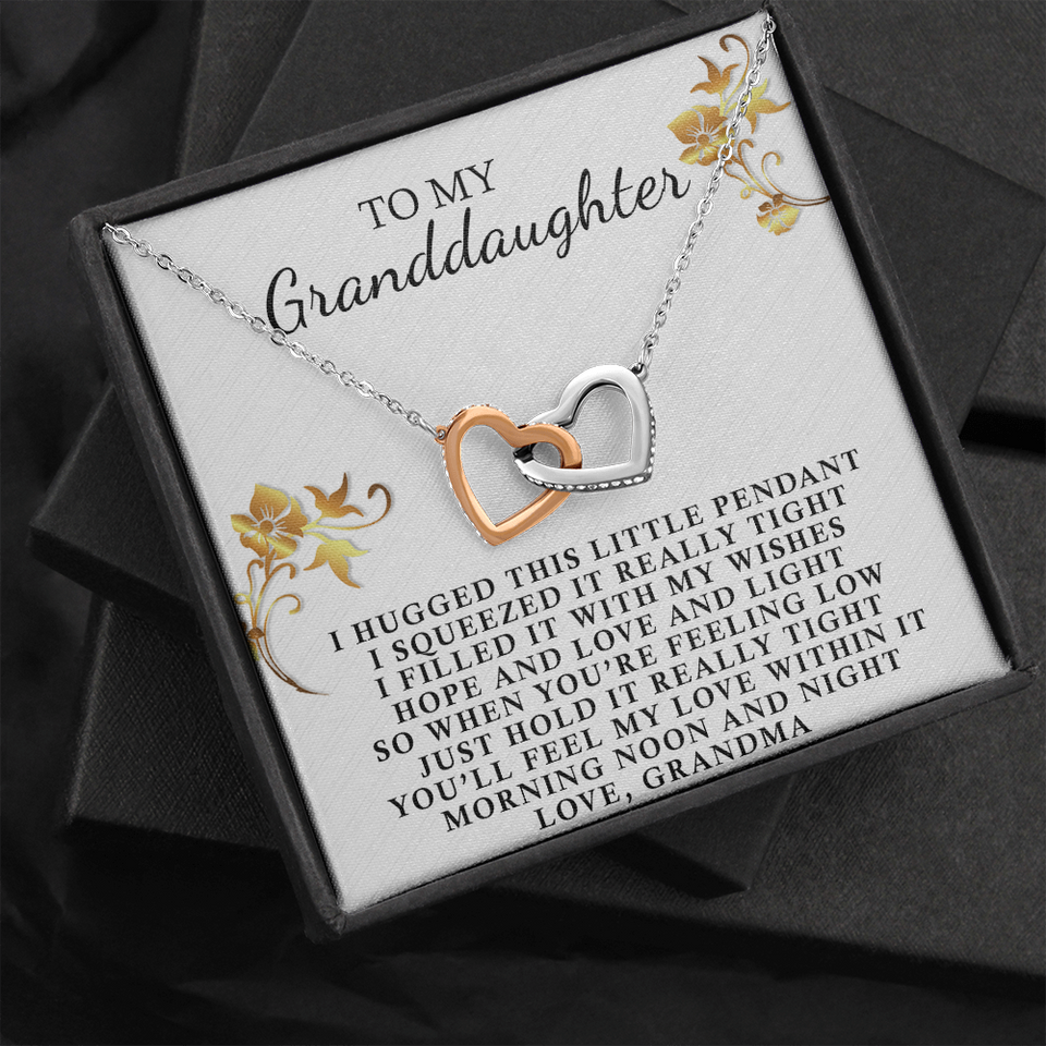 To My Granddaughter - I Hugged This Little Pendant - Interlocking Hearts Necklace