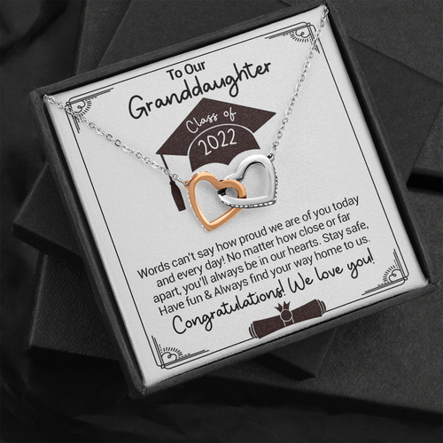 To Our Granddaughter Class Of 2022 - Words Can't Say How Proud We Are - Interlocking Hearts Necklace