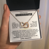 To My Granddaughter Necklace - Always Be Brave, Be Strong, Love Grandpa - Beautiful Gift Set,  InterLocking Hearts Necklace