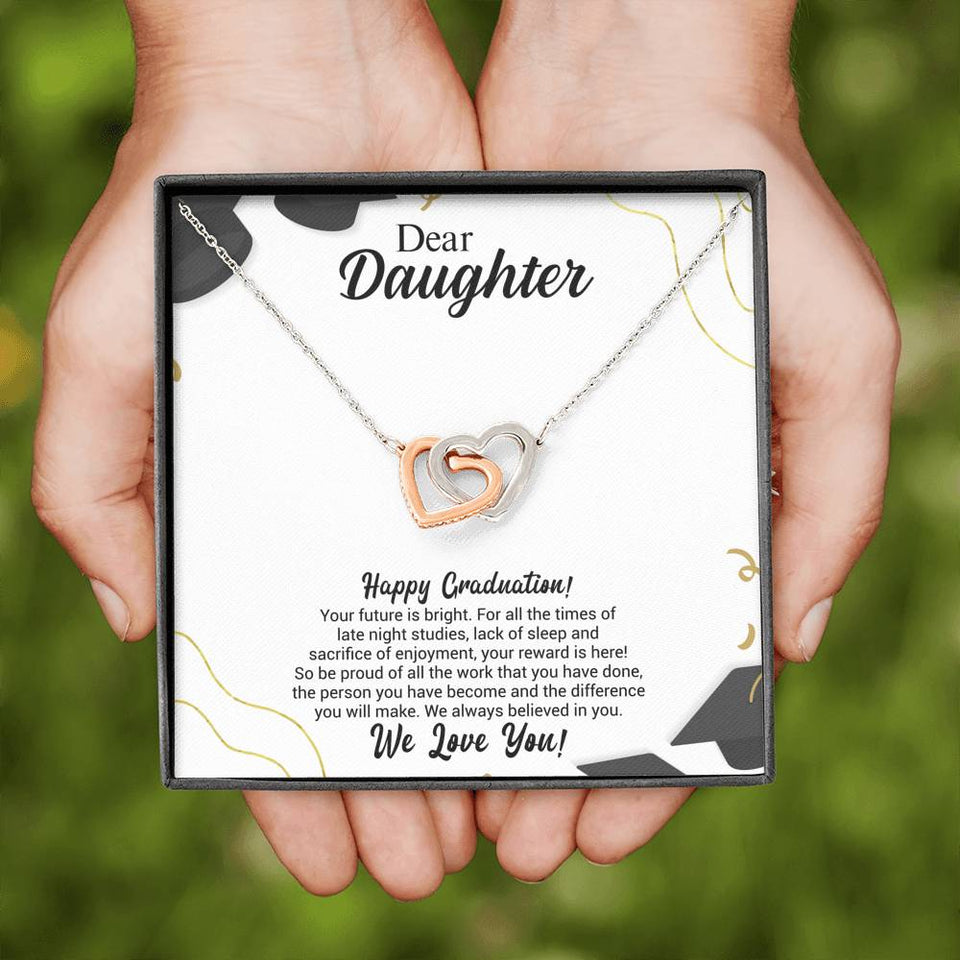 Dear Daughter Graduation Necklace Gift - Your Future is bright - We always believed in you - College, High School, Senior, Master Graduation Gift - Class of 2022 Interlocking Hearts Necklace - LX036B