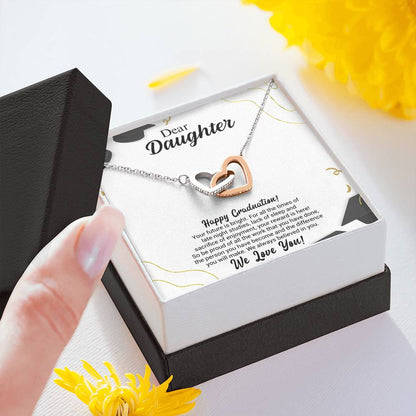 Dear Daughter Graduation Necklace Gift - Your Future is bright - We always believed in you - College, High School, Senior, Master Graduation Gift - Class of 2022 Interlocking Hearts Necklace - LX036B