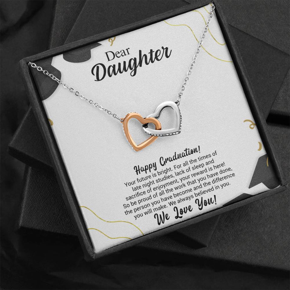 Dear Daughter Graduation Necklace Gift - Your Future is bright - We always believed in you - College, High School, Senior, Master Graduation Gift - Class of 2022 Interlocking Hearts Necklace - LX036B