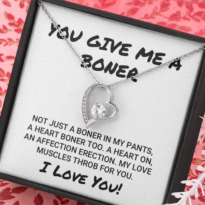 Wife Girlfriend Necklace Gift - Funny Valentines Gift - You Give Me Boner - A Heart On An Affection Erection - Forever Love Necklace LX033B