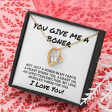 Wife Girlfriend Necklace Gift - Funny Valentines Gift - You Give Me Boner - A Heart On An Affection Erection - Forever Love Necklace LX033B