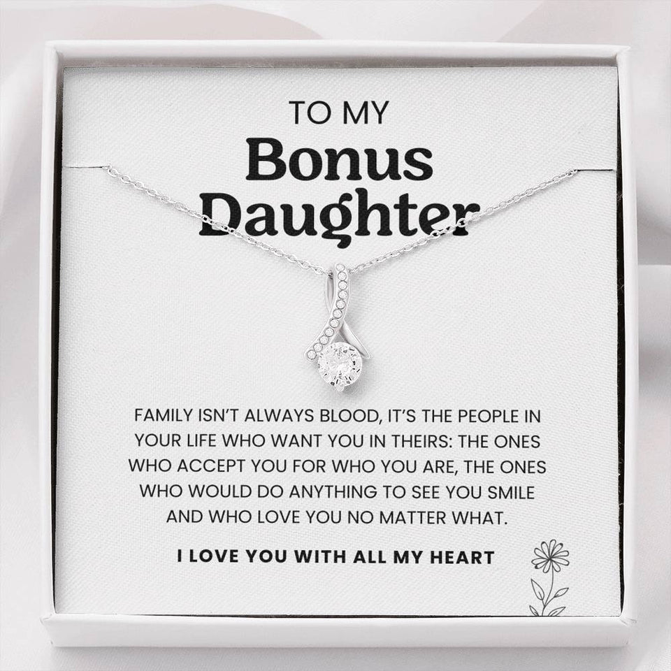 To My Bonus Daughter Necklace, I'd Do Anything To See You Smile I Love You With All My Heart - Necklace for Bonus Daughter, Alluring Beauty Necklace