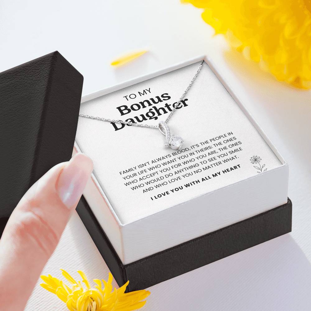 To My Bonus Daughter Necklace, I'd Do Anything To See You Smile I Love You With All My Heart - Necklace for Bonus Daughter, Alluring Beauty Necklace