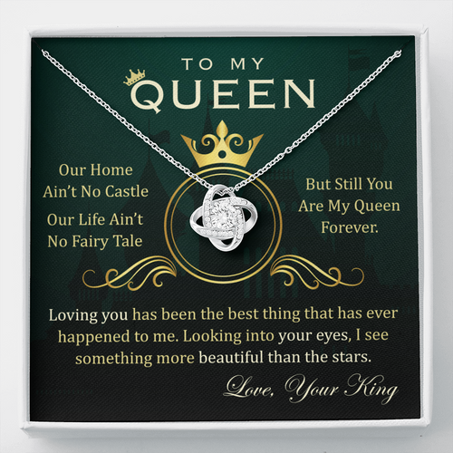 To My Queen Necklace - Anniversary Gift For Wife, Birthday Gift For Wife, You Are My Queen Forever Love Knot Necklace For Girlfriend