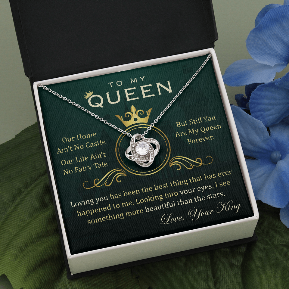 To My Queen Necklace - Anniversary Gift For Wife, Birthday Gift For Wife, You Are My Queen Forever Love Knot Necklace For Girlfriend