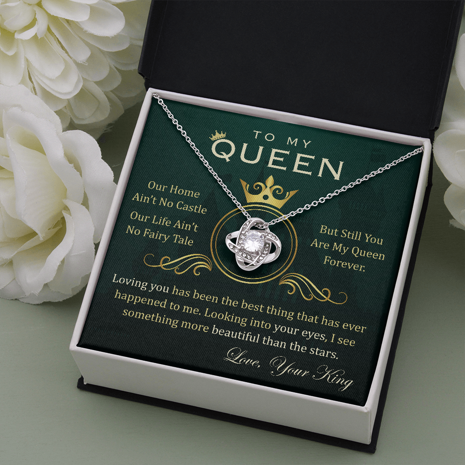 To My Queen Necklace - Anniversary Gift For Wife, Birthday Gift For Wife, You Are My Queen Forever Love Knot Necklace For Girlfriend