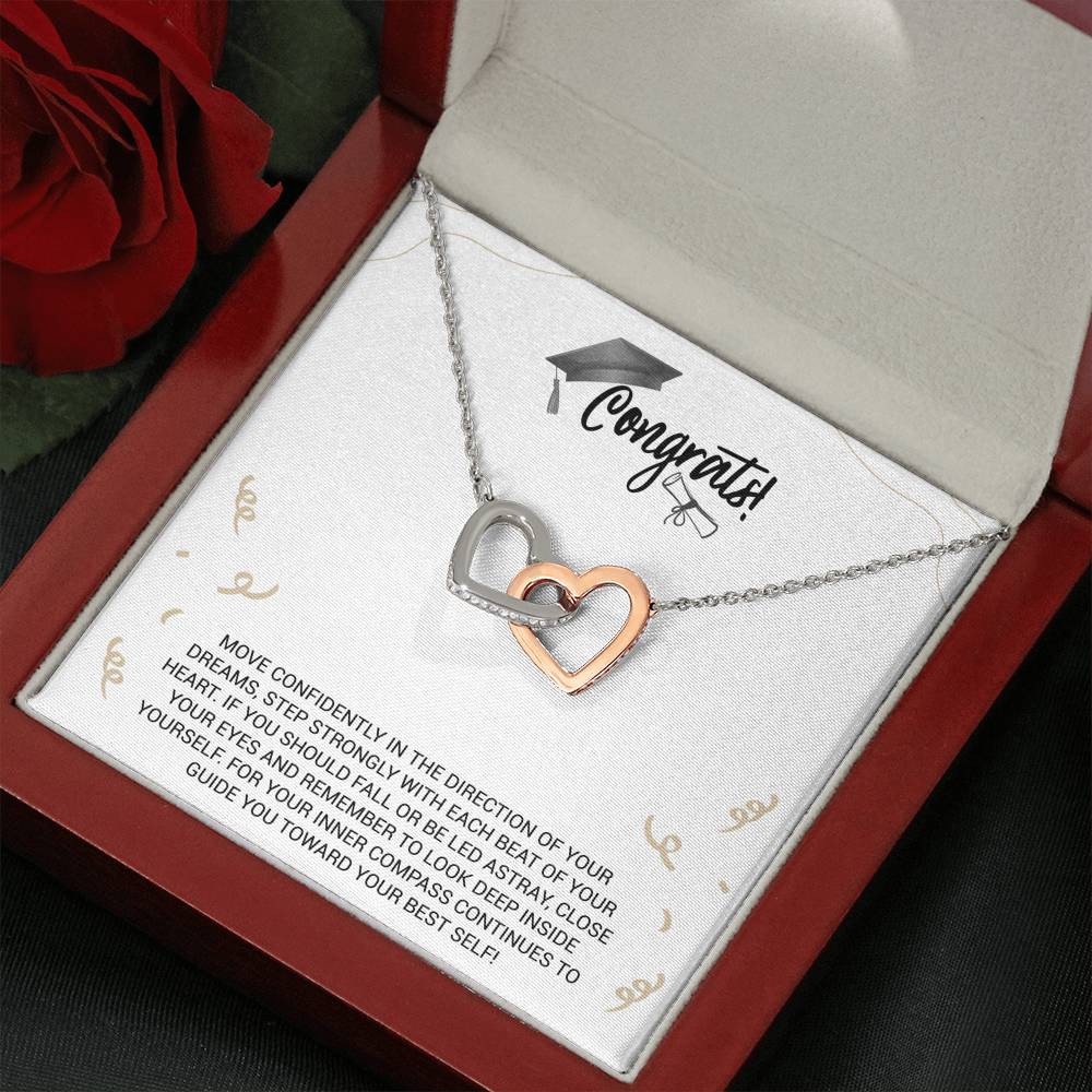 Graduation Necklace Gift - Move Confidently in the direction of your dreams - College, High School, Senior, Master Graduation Gift - Interlocking Hearts Necklace