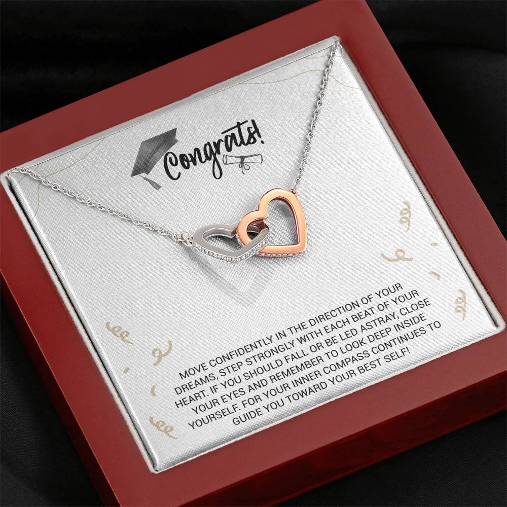 Graduation Necklace Gift - Move Confidently in the direction of your dreams - College, High School, Senior, Master Graduation Gift - Interlocking Hearts Necklace