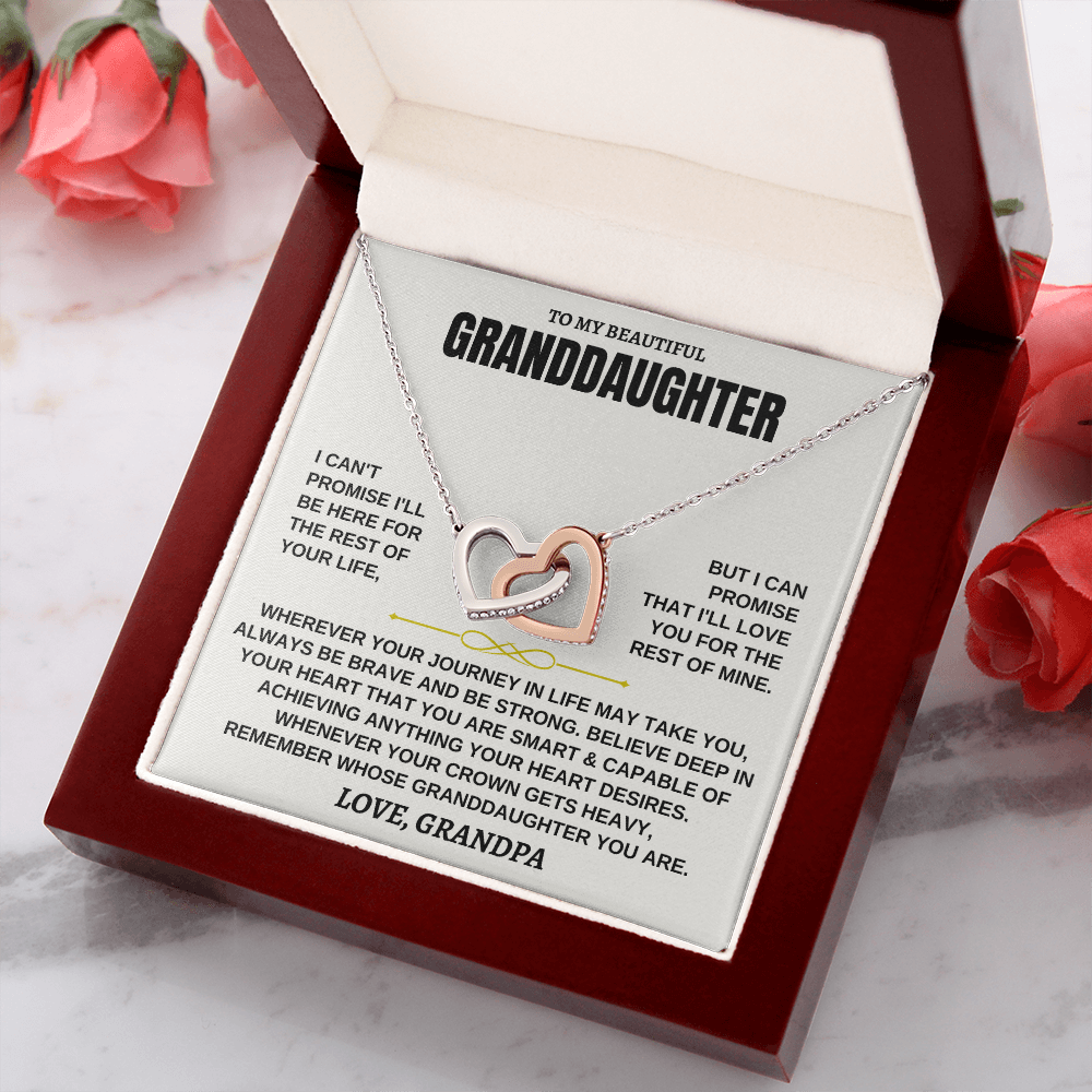 To My Granddaughter Necklace - Always Be Brave, Be Strong, Love Grandpa - Beautiful Gift Set,  InterLocking Hearts Necklace