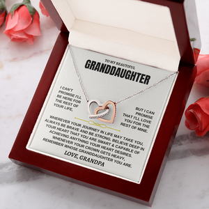 To My Granddaughter Necklace - Always Be Brave, Be Strong, Love Grandpa - Beautiful Gift Set,  InterLocking Hearts Necklace