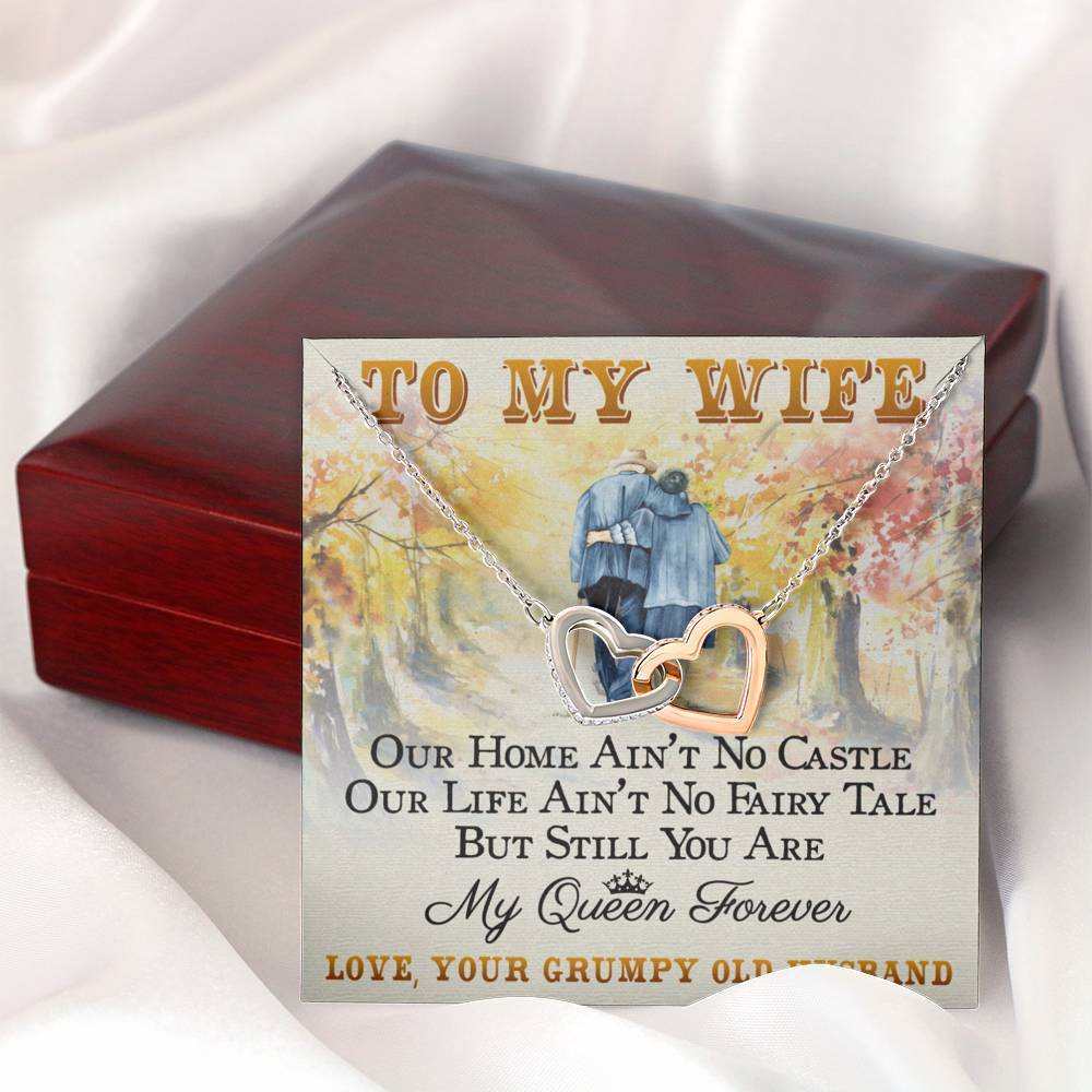Interlocking Hearts Necklace- To My Wife - My Queen Forever -Interlocked Hearts